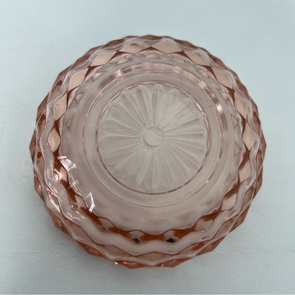 Colored Glass Pink Depression Candy Dish Scalloped Edge Bowl Sunburst Bottom - Picture 4 of 7